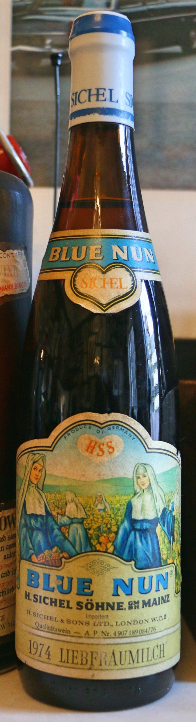 A bottle of Blue Nun Wine
